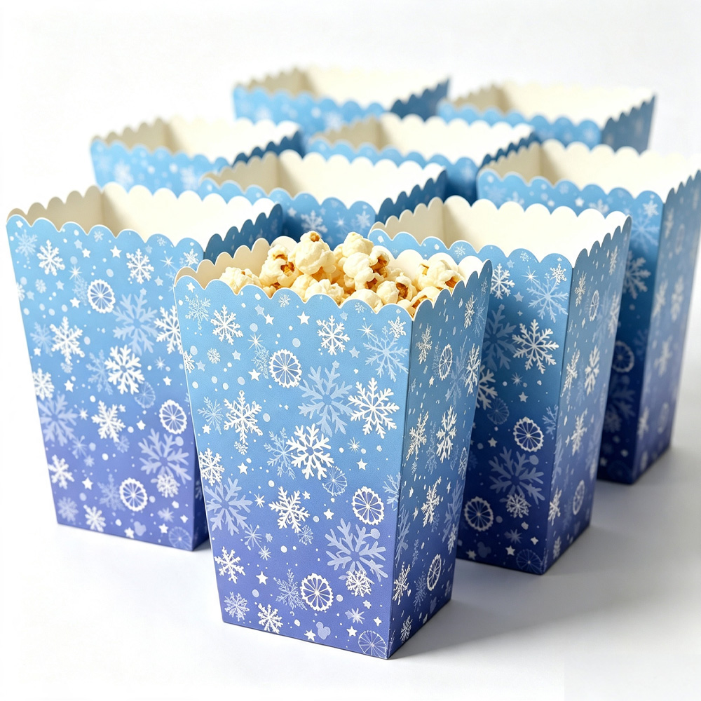 Event Party Box - 10-50pcs Snowflake Popcorn Boxes Paper Snack