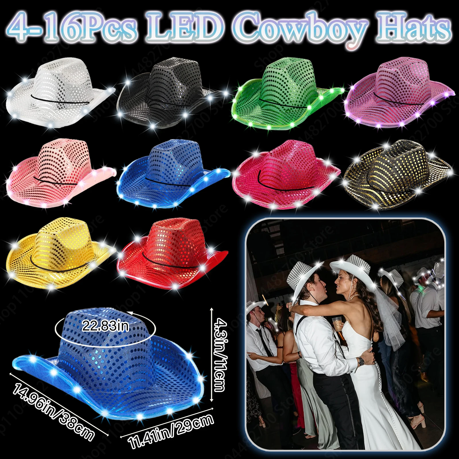 4/6/8/10/12/16Pcs LED Cowboy H - đánh giá và giá Party Hat Cone